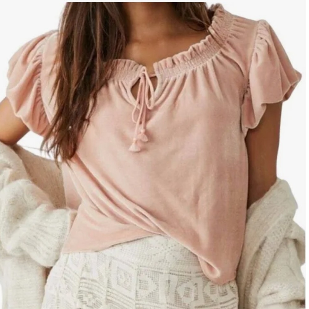 Free People Pink Ruffle Sleeve Top